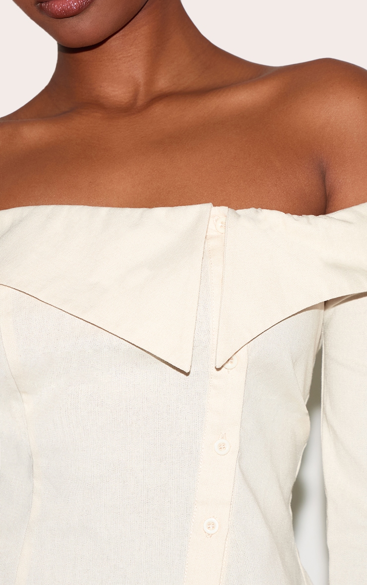 Butter Yellow Linen Blend Bardot Button Up Shirt image 4