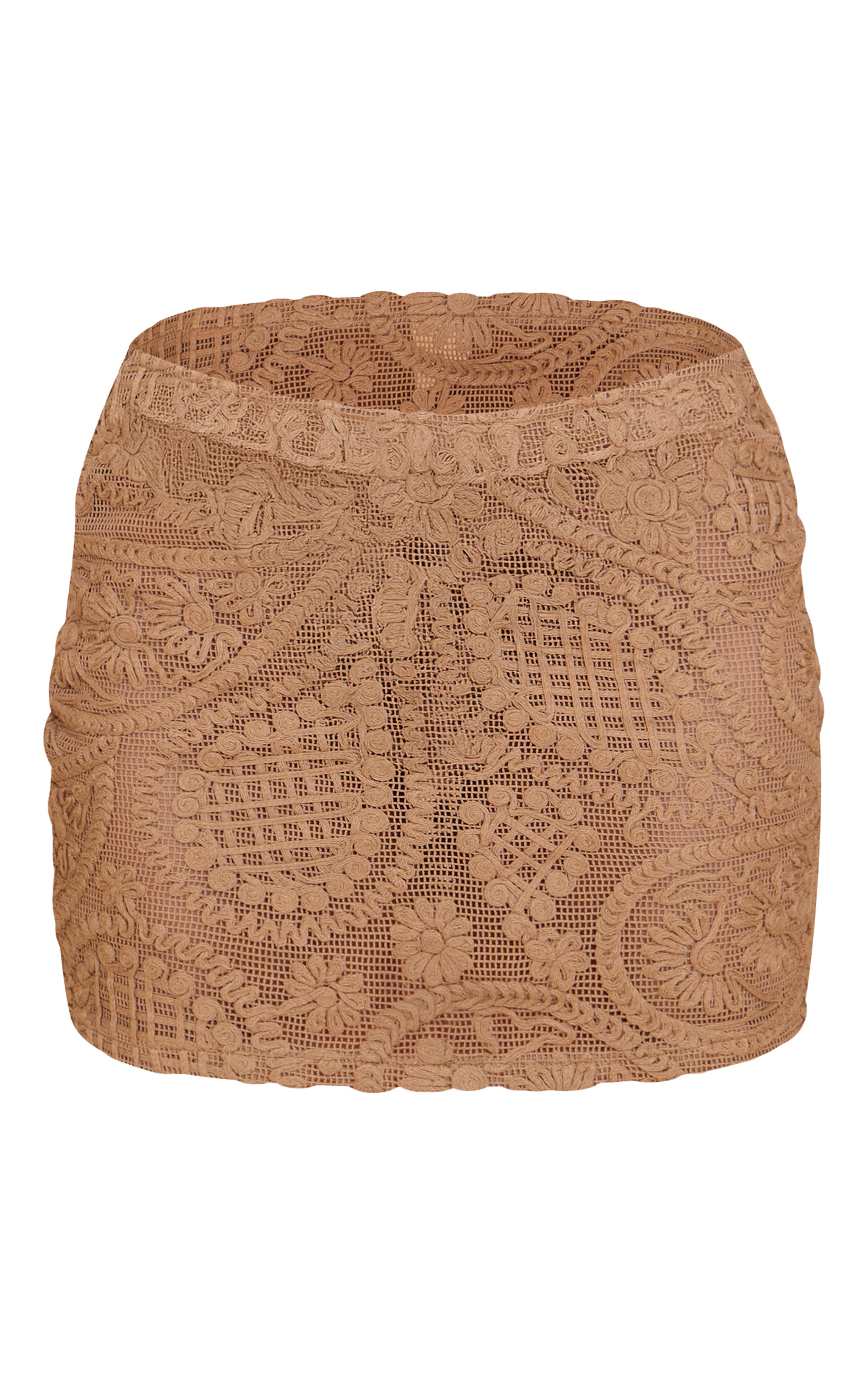 Taupe Textured Embroidered Mini Skirt image 6