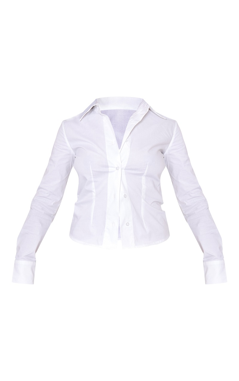 White Fitted Long Sleeve Shirt | Tops | PrettyLittleThing USA