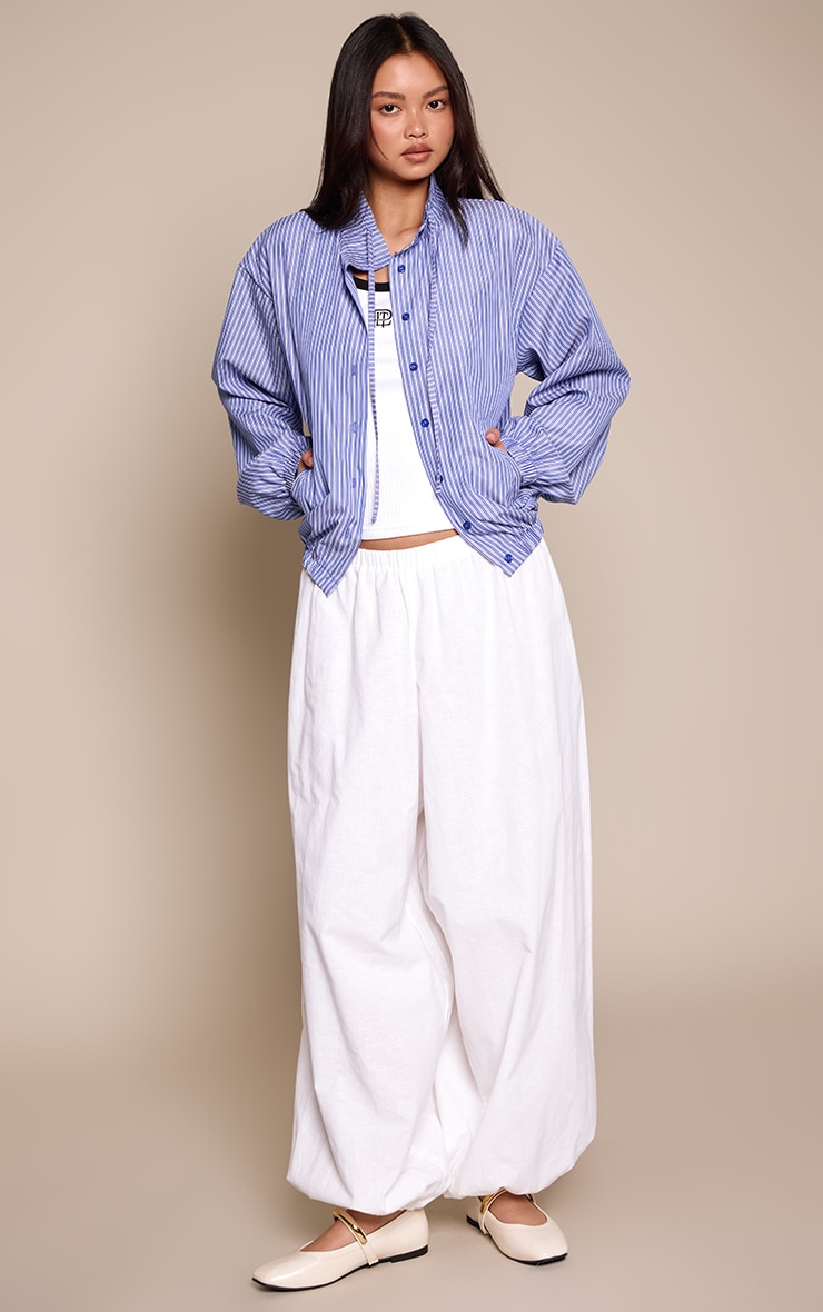 Blue Striped Print Funnel Neck Elasticated Waist Shirt  image 3