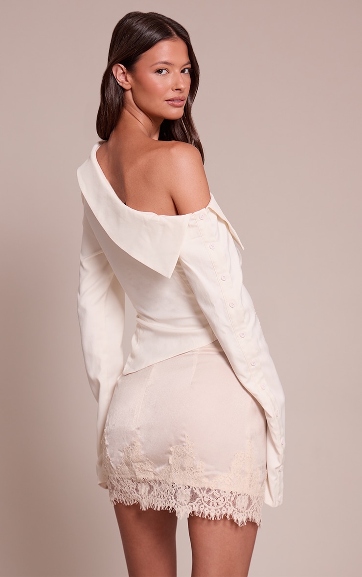 White Bardot Asymmetric Hem Long Sleeve Shirt image 2