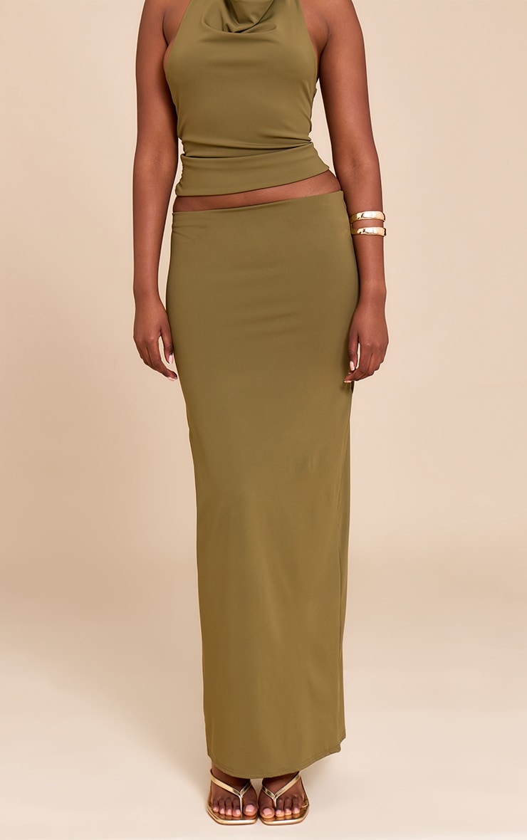 Jupe longue en Sculpt mat vert olive à taille mi-haute image 2