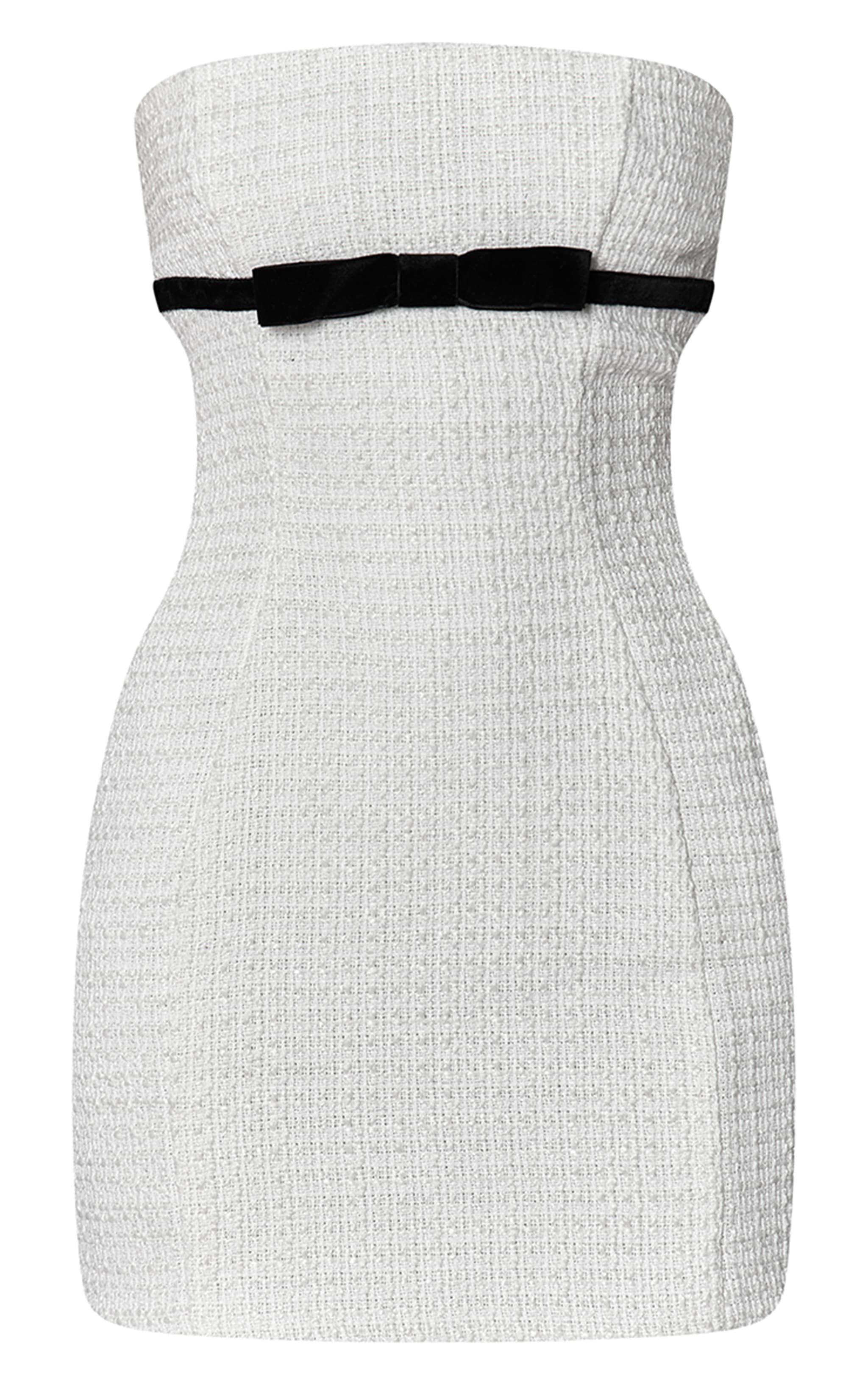 Monochrome Boucle Bow Detail Bandeau Mini Dress image 5