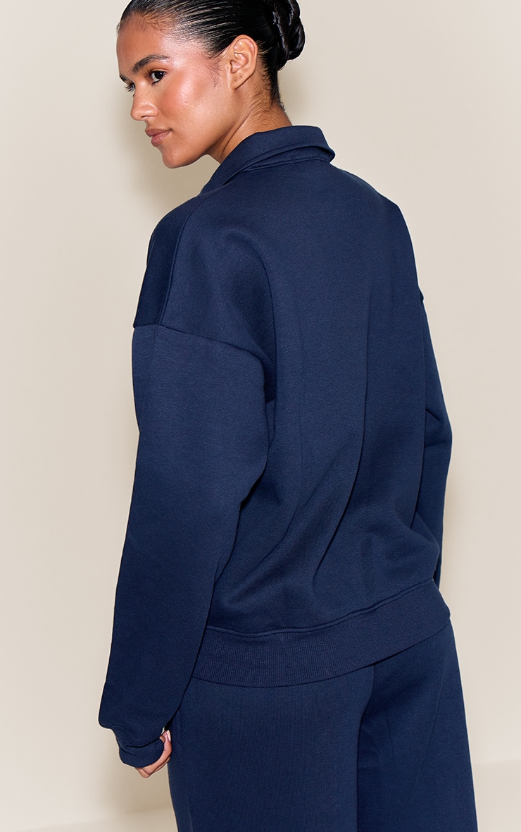Navy Button Up Long Sleeve Polo Sweatshirt image 2