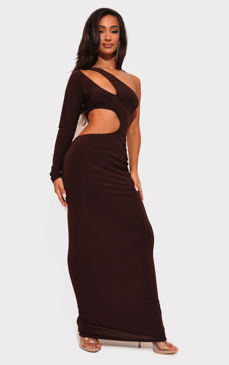 Petite Chocolate Slinky Cut Out Maxi Dress image 3