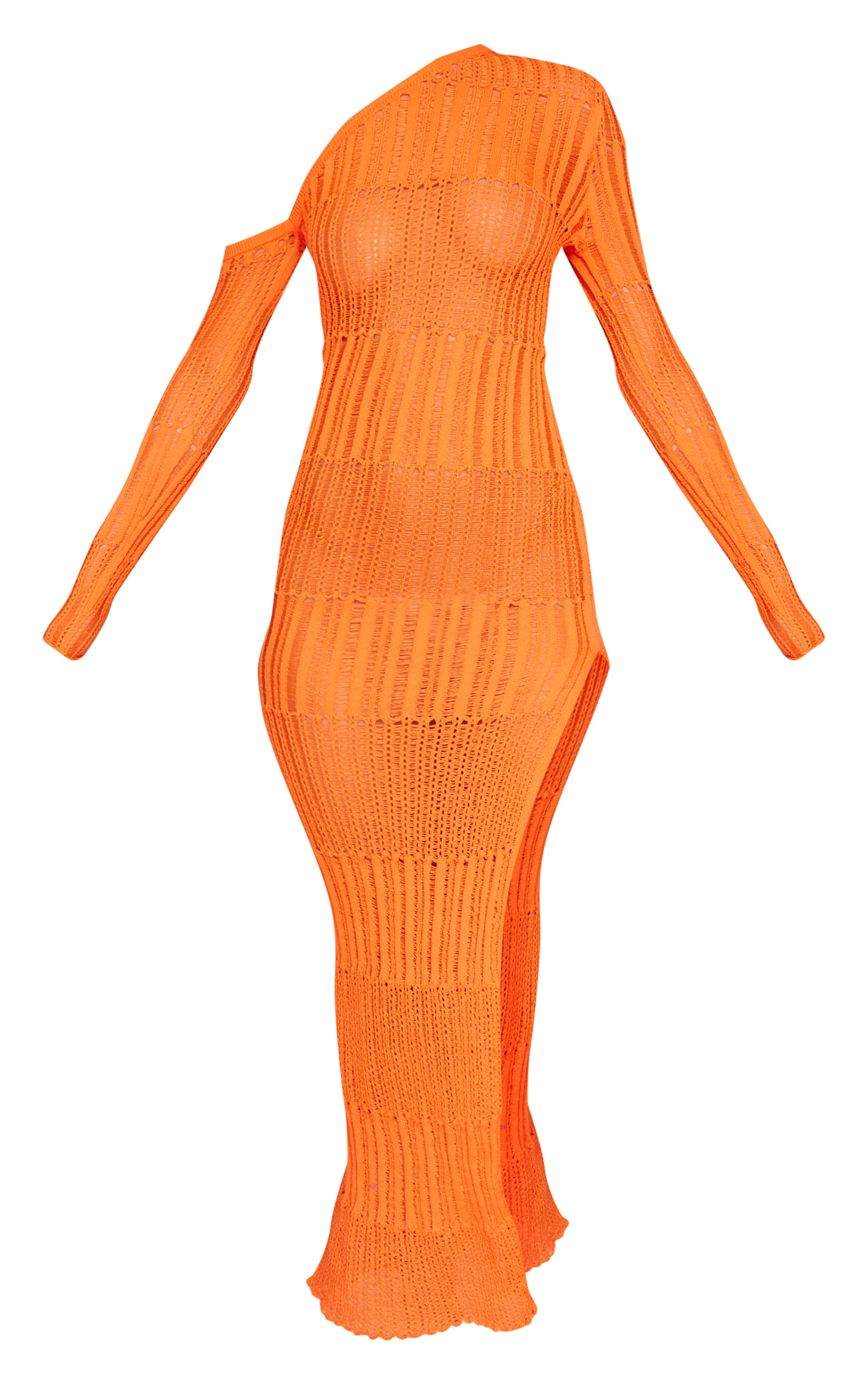 Orange Ladder Knit One Shoulder Maxi Dress image 5