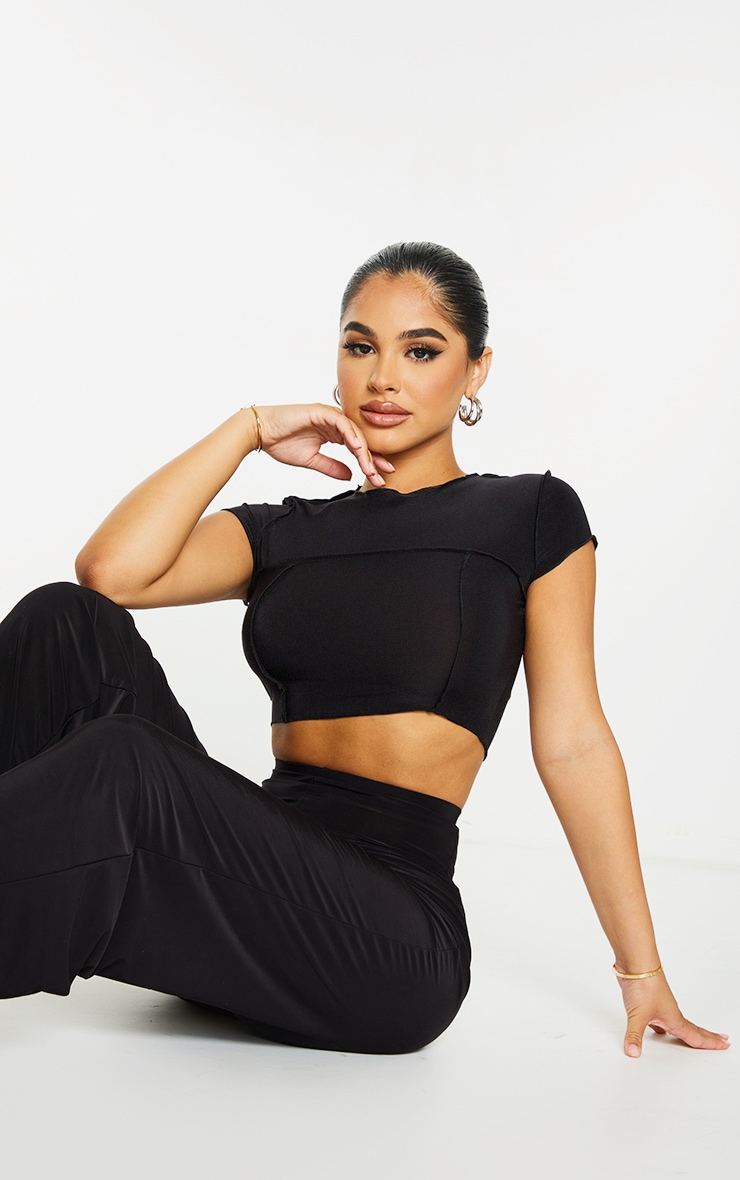 Petite - Crop top noir à détail coutures