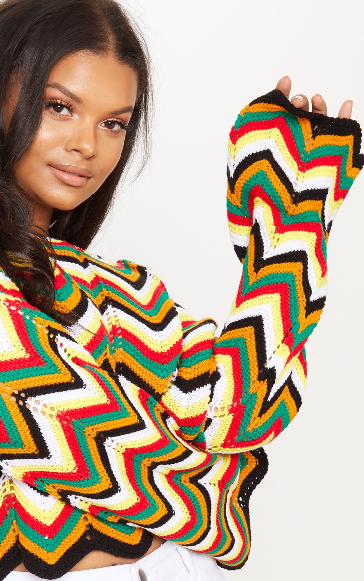 Plus Multi Zig Zag Crochet Jumper Plus Size PrettyLittleThing