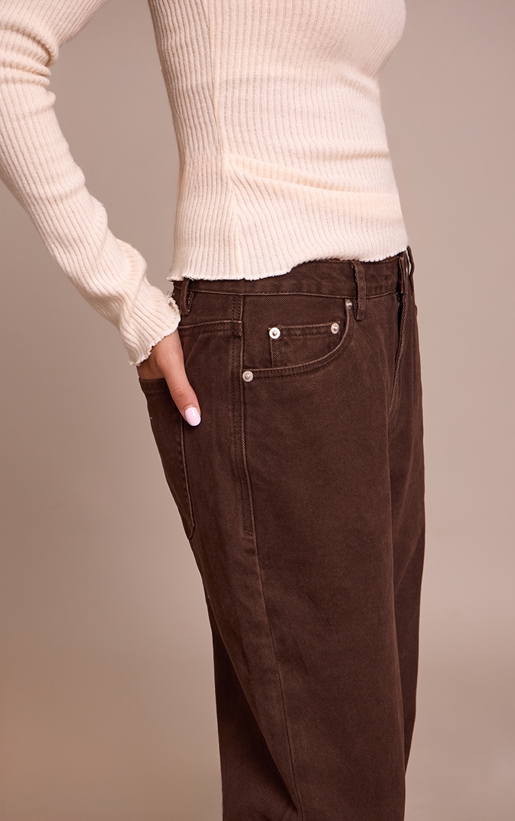 Chocolate Mid Waist Straight Leg Denim Jeans image 4