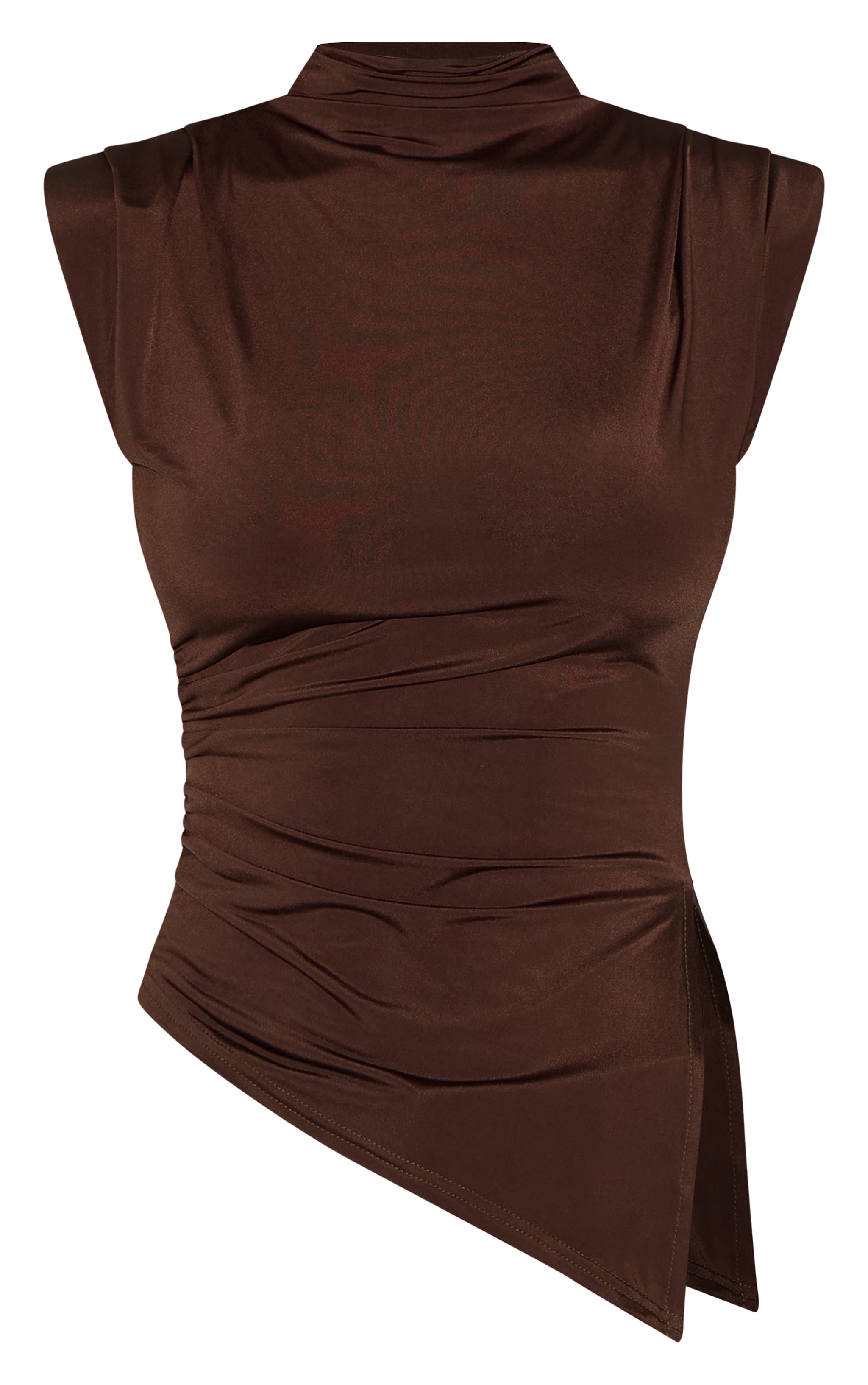 Chocolate Slinky Shoulder Detail Long Top image 5