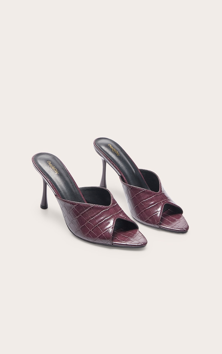 Plum Croc PU Heeled Mules image 3