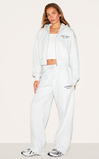 PRETTYLITTLETHING Ash Grey Premium Print Wide Leg Track Pants