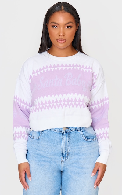 Plus Lilac Santa Baby Cropped Christmas Jumper