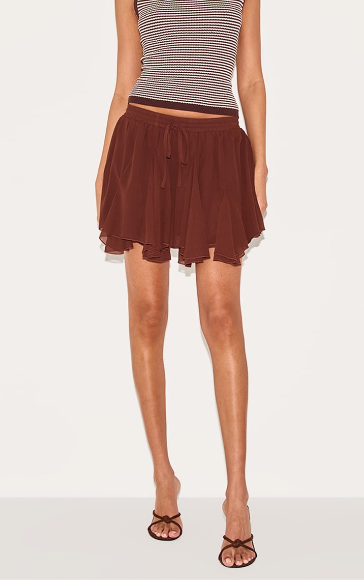 Chocolate Chiffon Godet Floaty Mini Skirt image 1