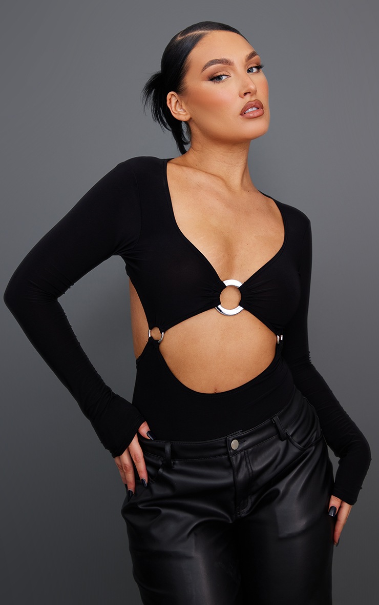 Black Slinky Multi Ring Long Sleeve Bodysuit