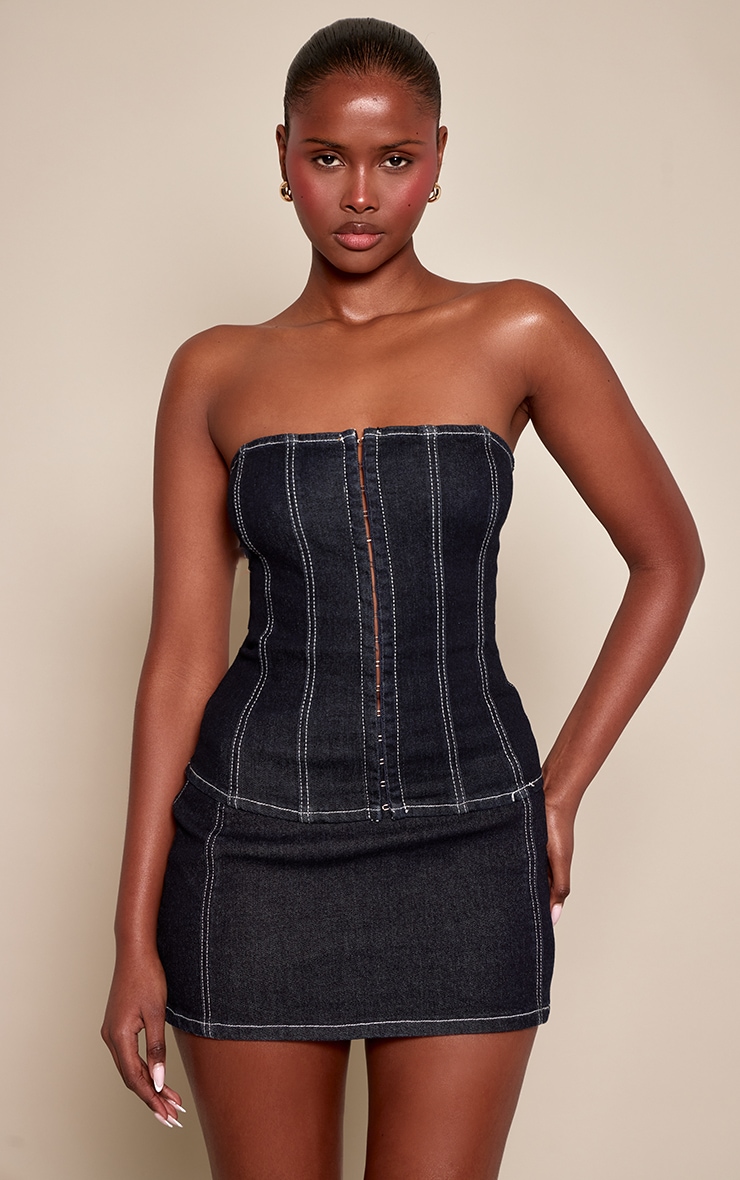 Raw Indigo Washed Hook and Eye Denim Corset
