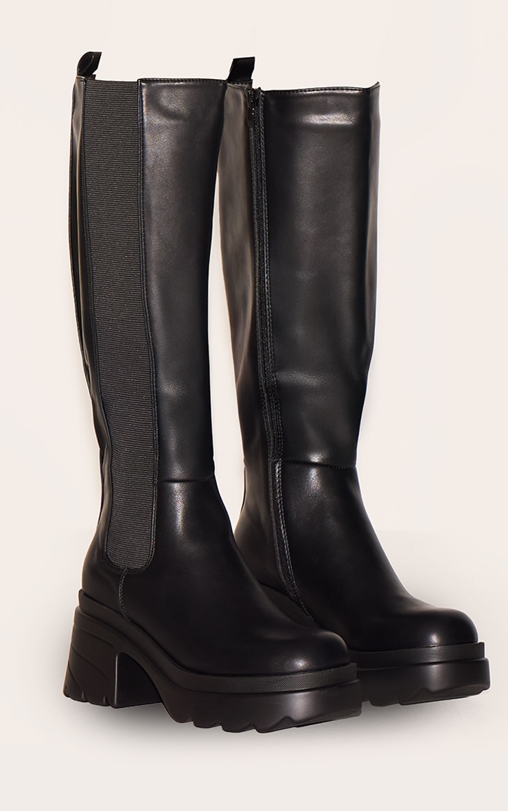 Bottes chelseau hautes épaisses en PU noir à talon image 2