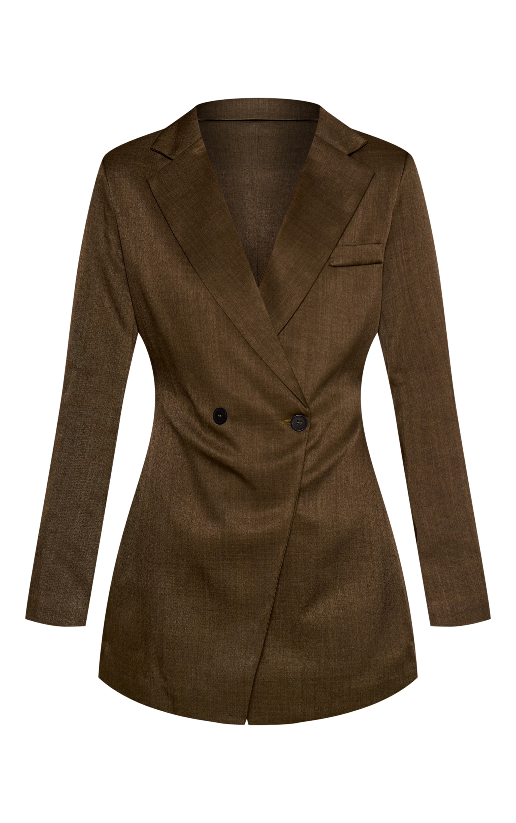 Khaki Woven Double Breasted Cinched Waist Blazer Dress image 5