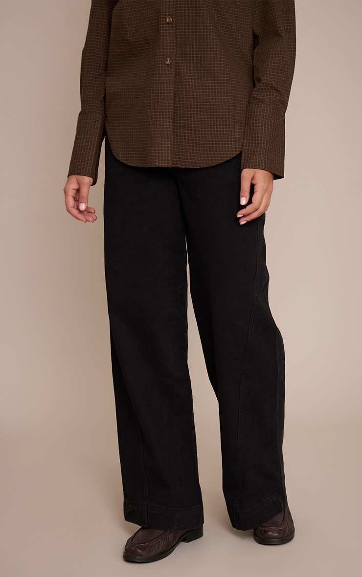 Washed Black Relaxed Mid Rise Seam Detail Wide Leg Jeans image 2
