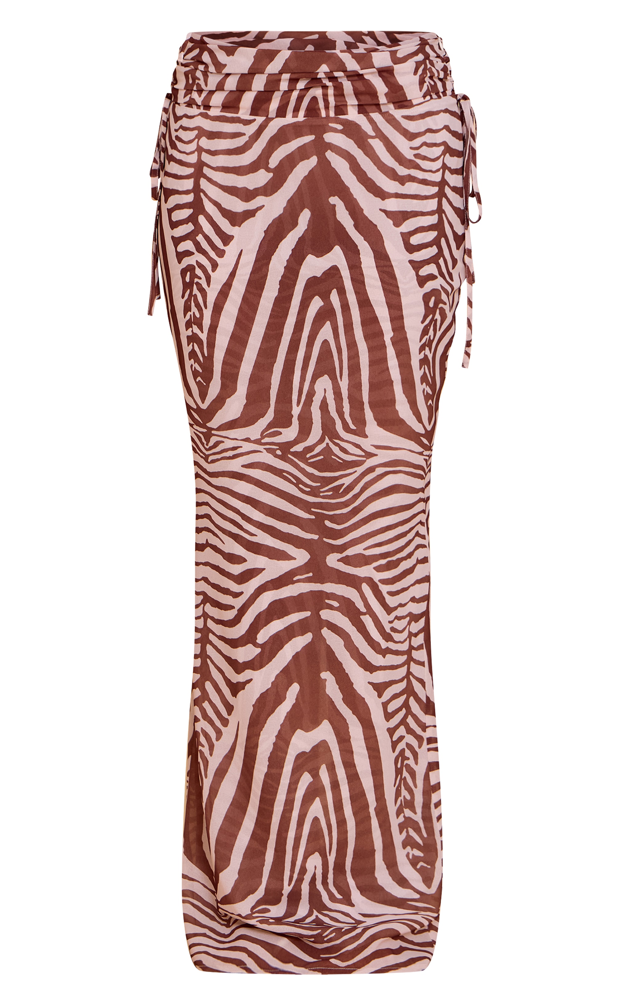 Brown Zebra Print Ruched Chiffon Maxi Skirt image 5