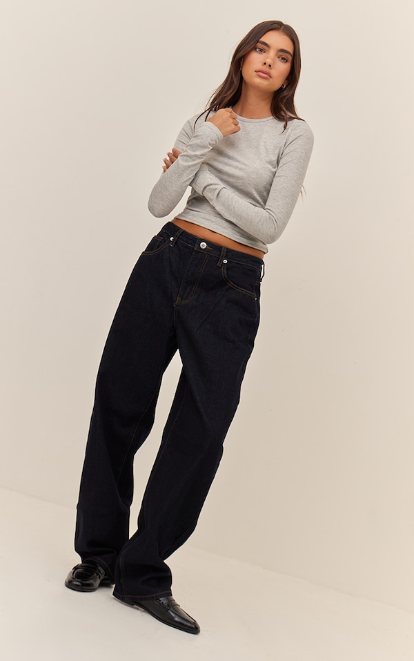 Jean boyfriend indigo foncé à taille haute