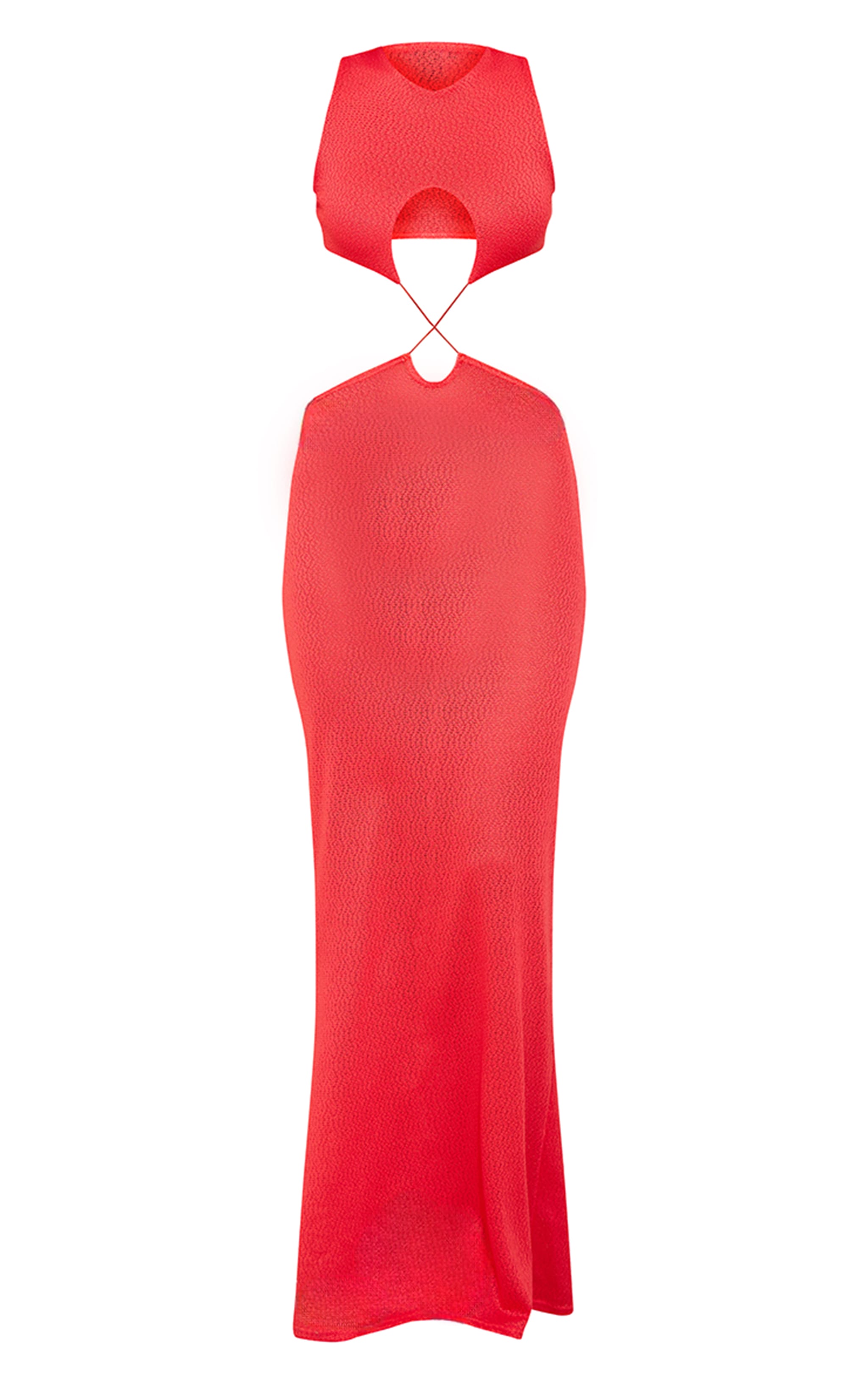 Tomato Red Sheer Textured Cut Out Cross Front Maxi Dress image 5