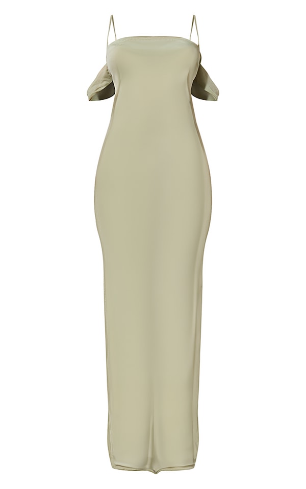 Sage Green Bardot Cowl Neck Mesh Maxi Beach Dress