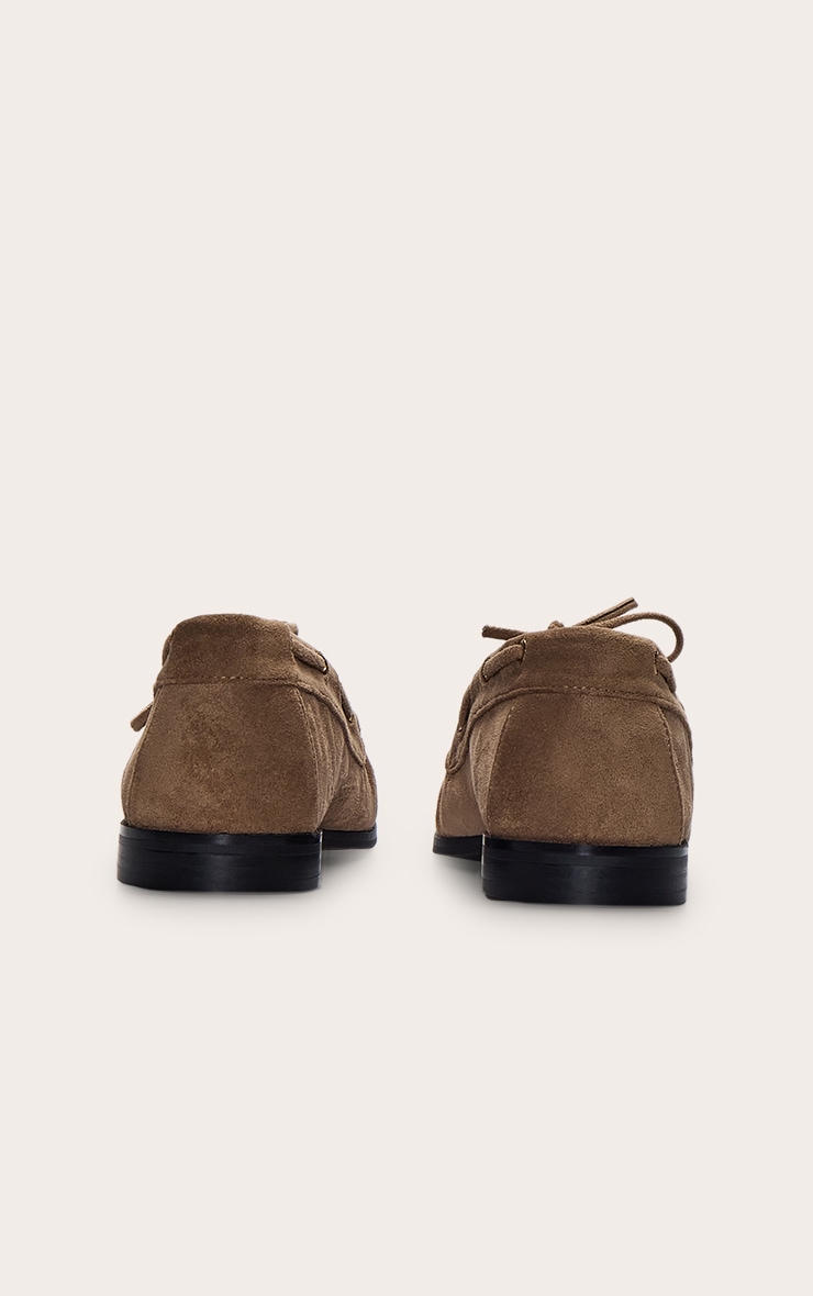 Taupe Faux Suede Ruched Lace Up Loafer image 4