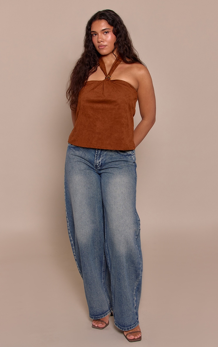 Shape Light Brown Halterneck Suede Top  image 3
