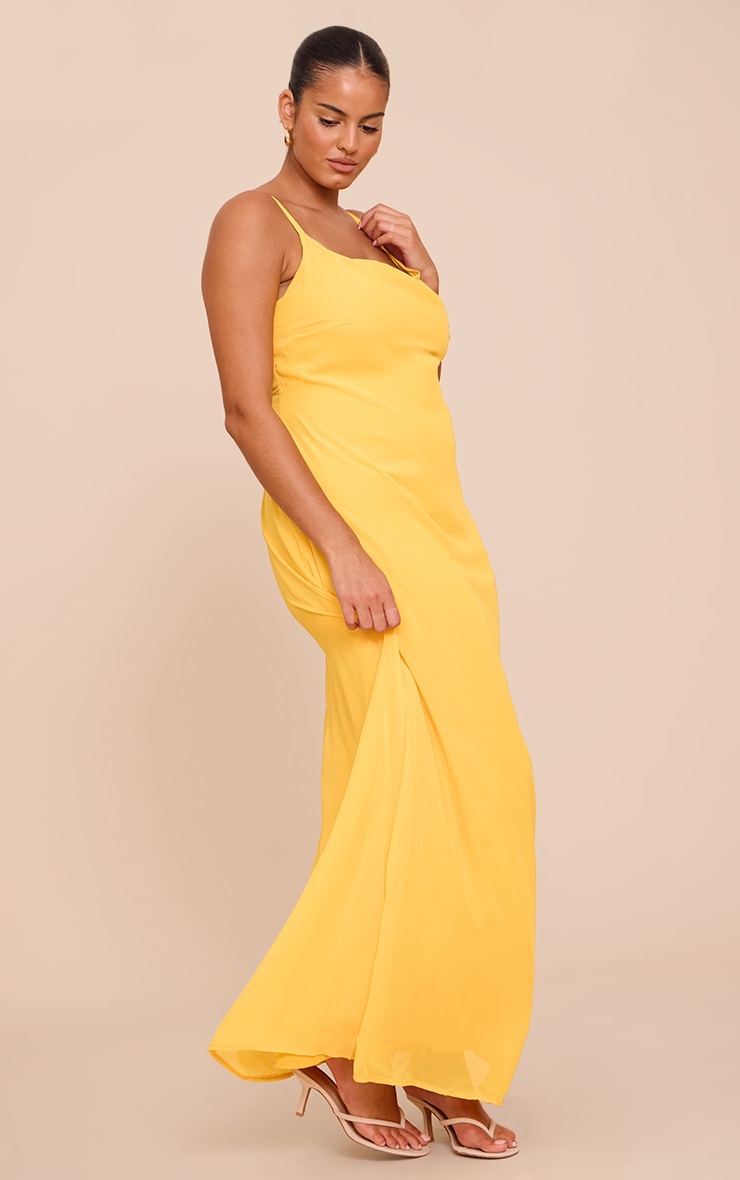 Plus Robe longue en mousseline de soie jaune à bretelles fines image 3