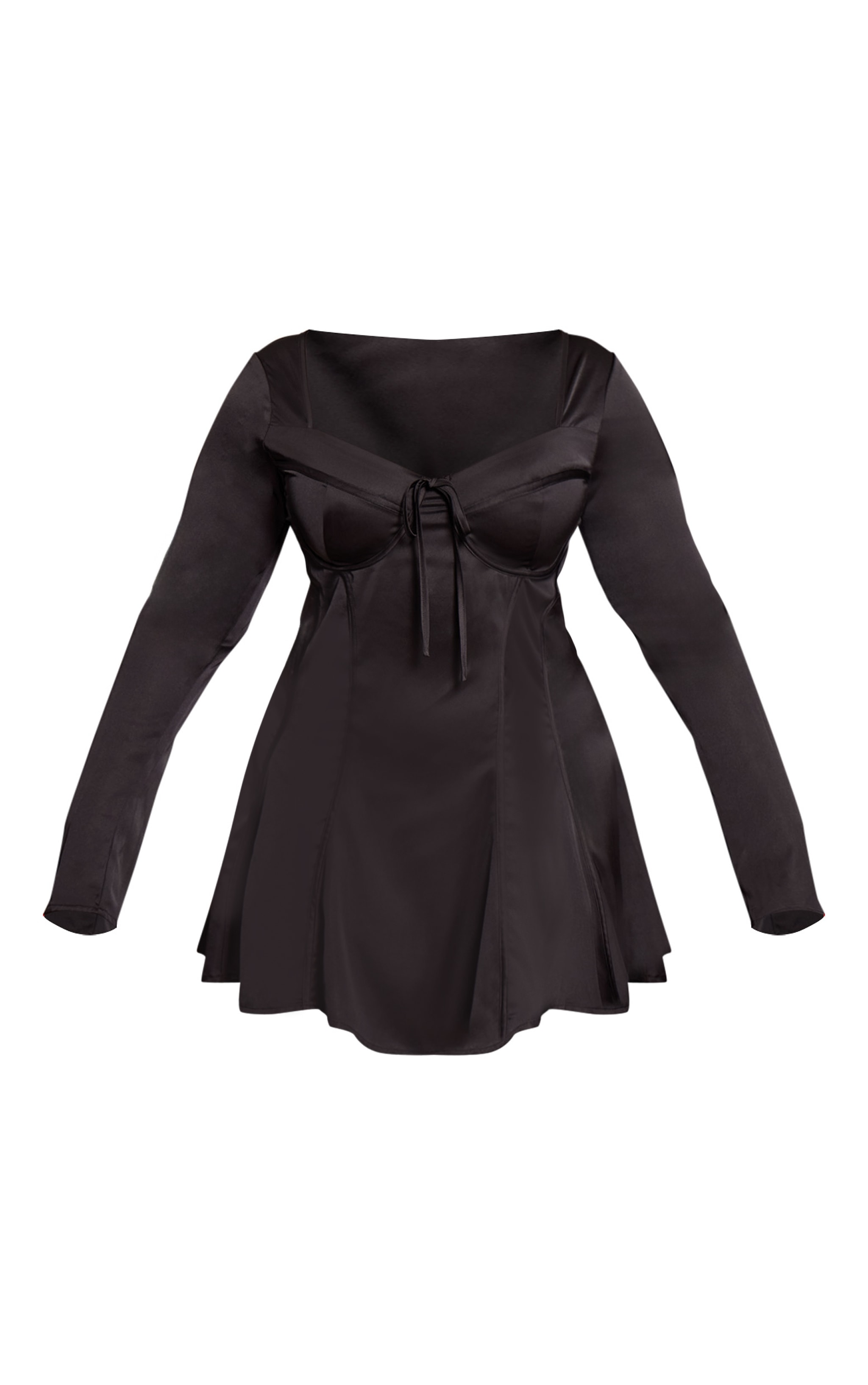 Plus Black Satin Long Sleeve Mini Dress image 5