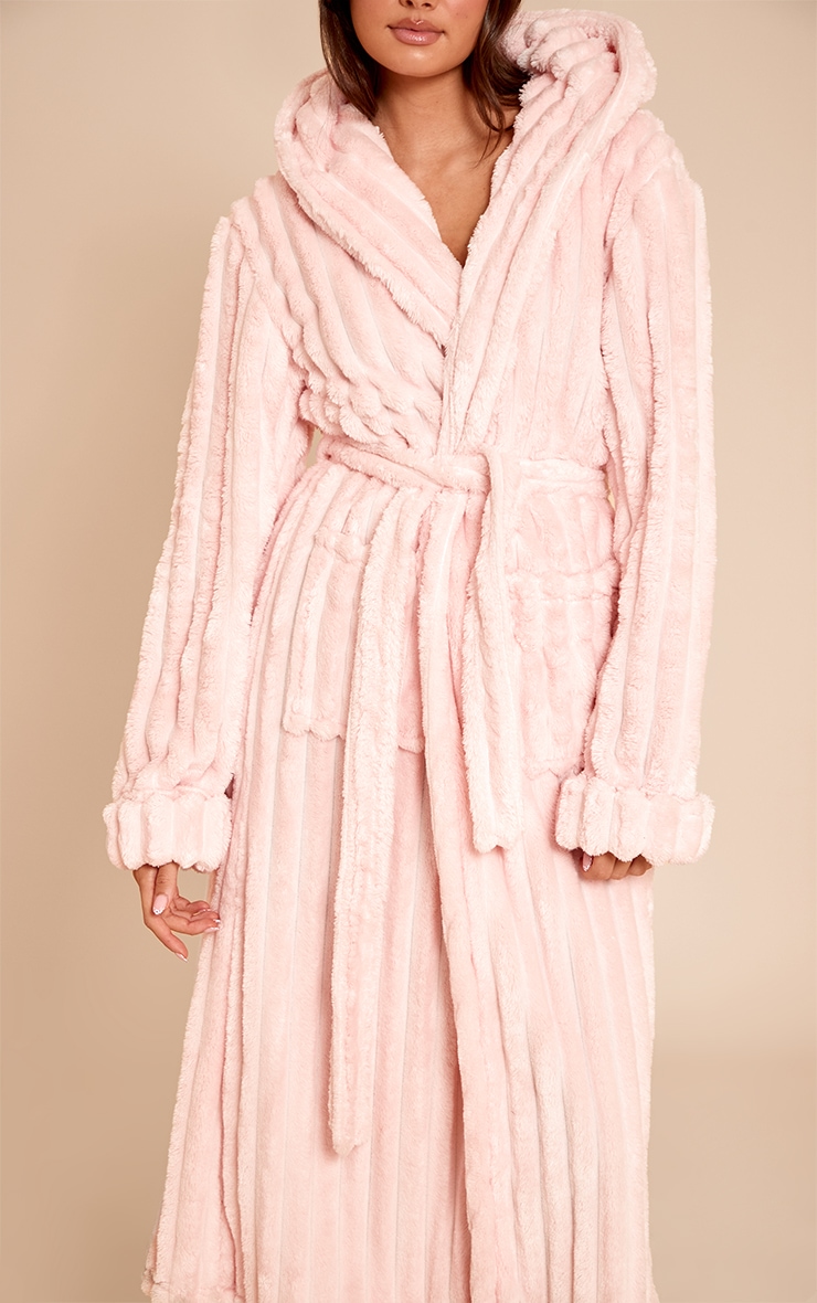 Pink Fleece Piping Detail Hooded Dressing Gown image 4