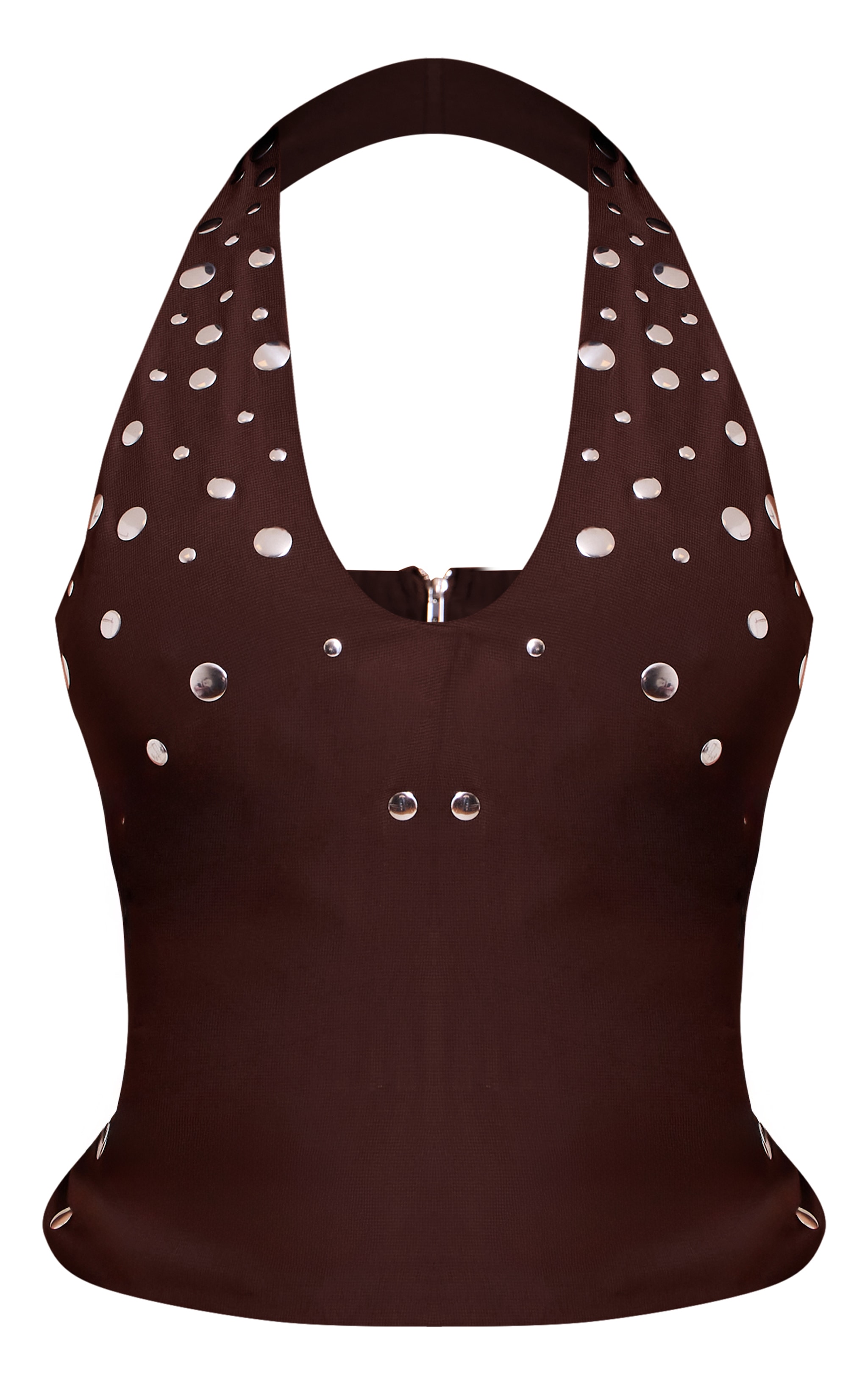 Petite Brown Stud Detail Halterneck Top image 5