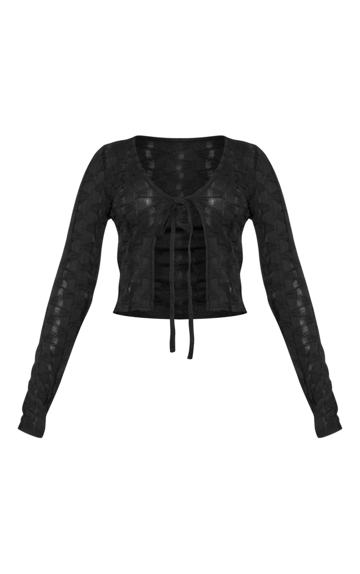  Black Texture Tie Front Top image 5