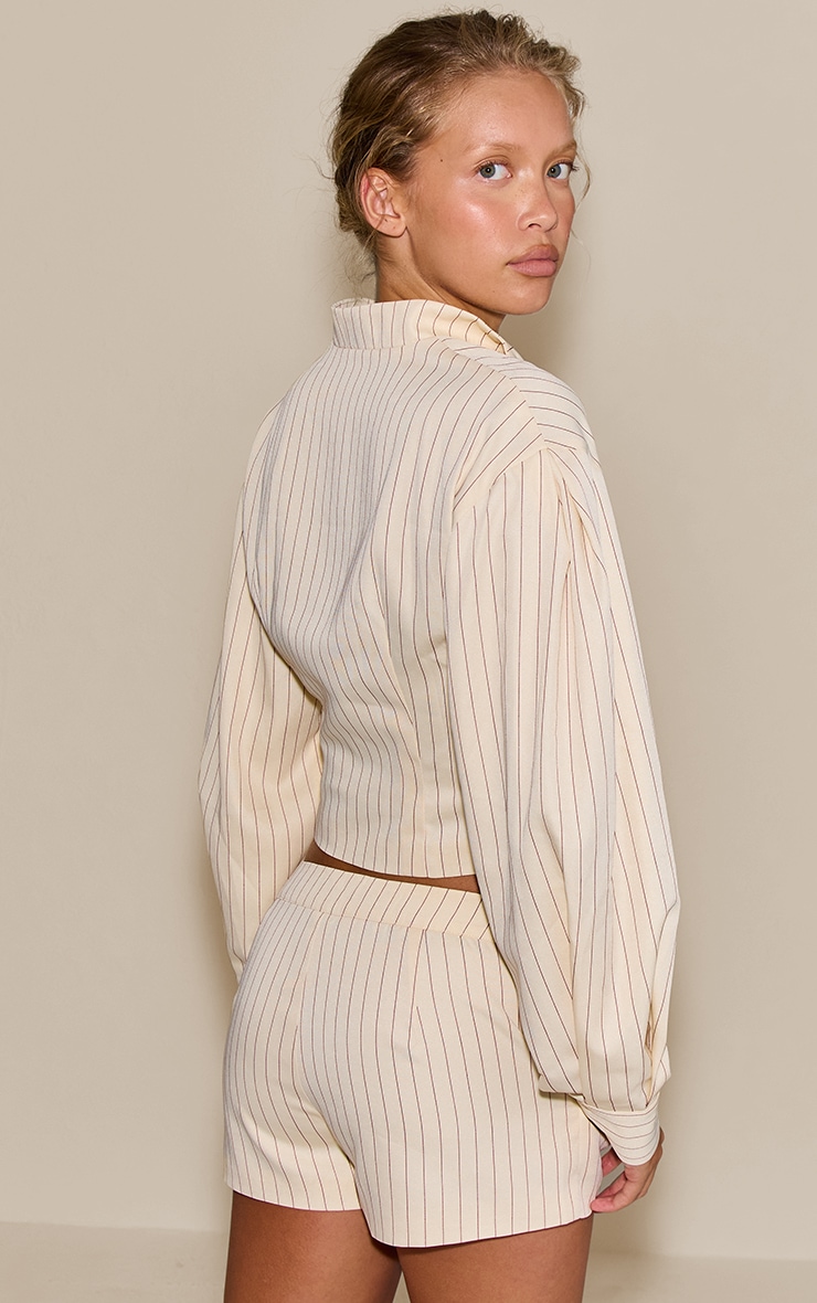Cream Pinstriped Fitted Jacket image 2