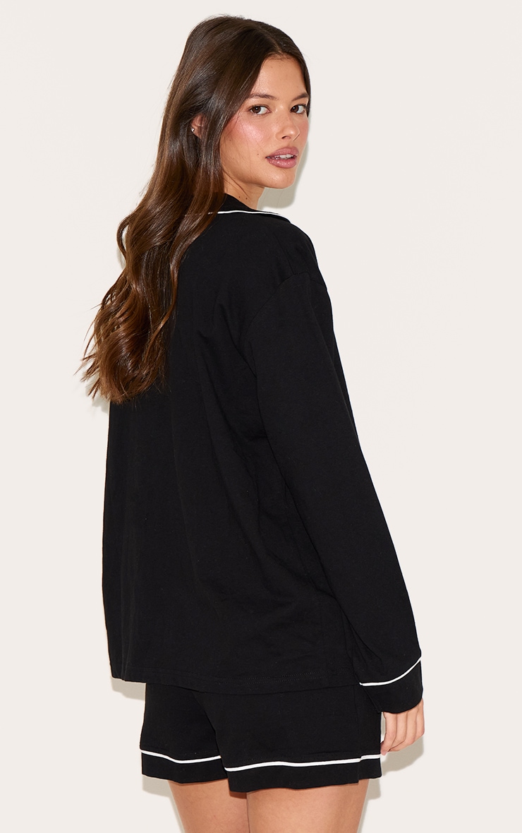Black Bridesmaid Embroidered Jersey Piping Short Pj Set image 2