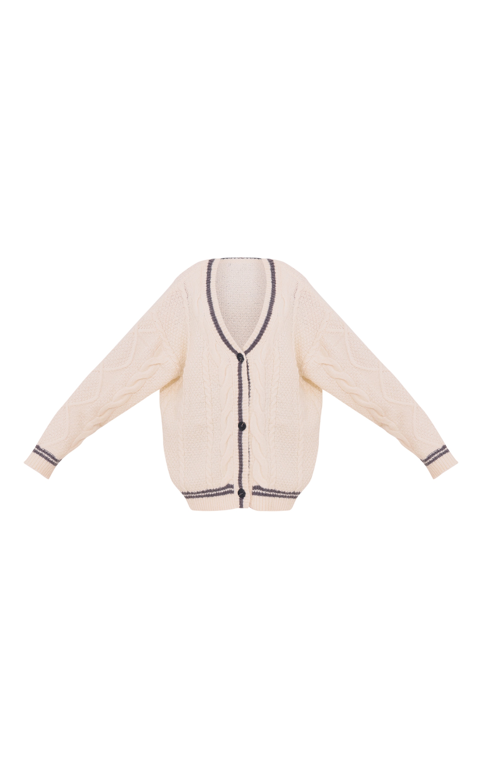 Plus Cream V Neck Long Sleeve Cable Knit Button Up Cardigan image 5