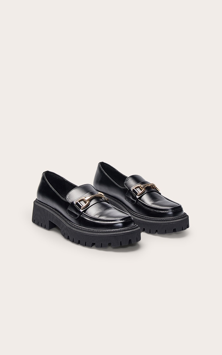 Black PU Gold Trim Chunky Loafers image 3