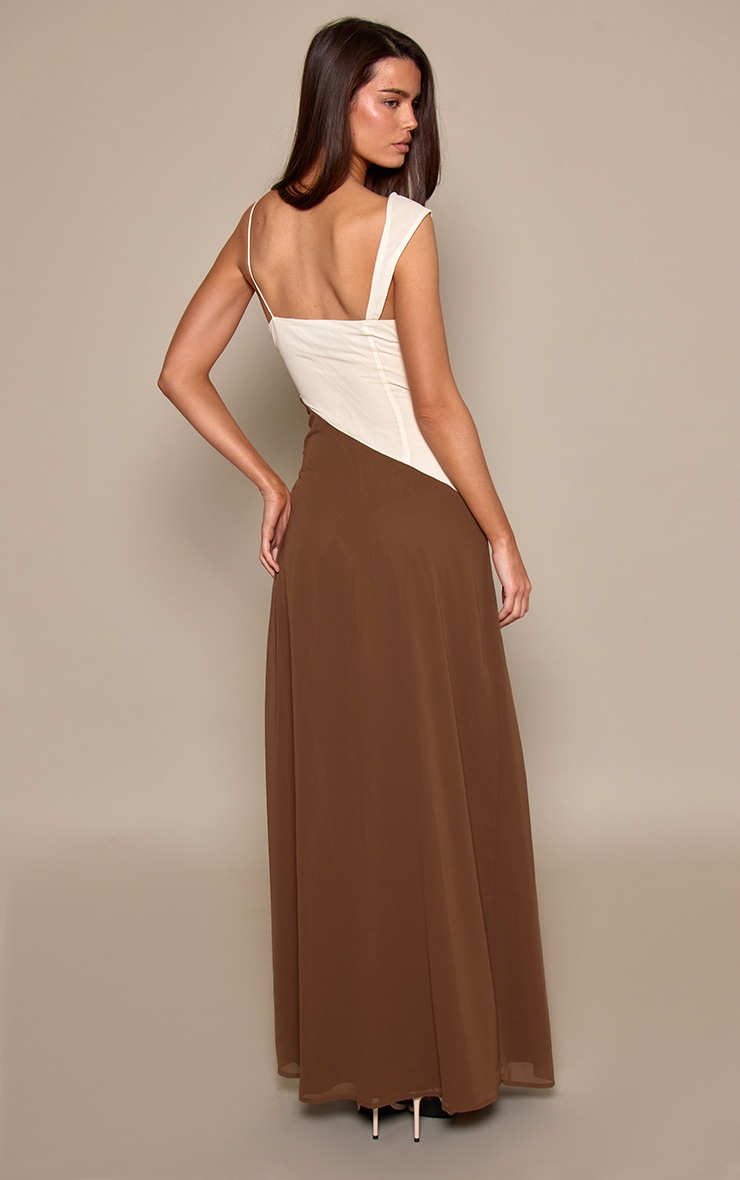 Brown Chiffon Contrast Cowl Neck Maxi Dress image 2