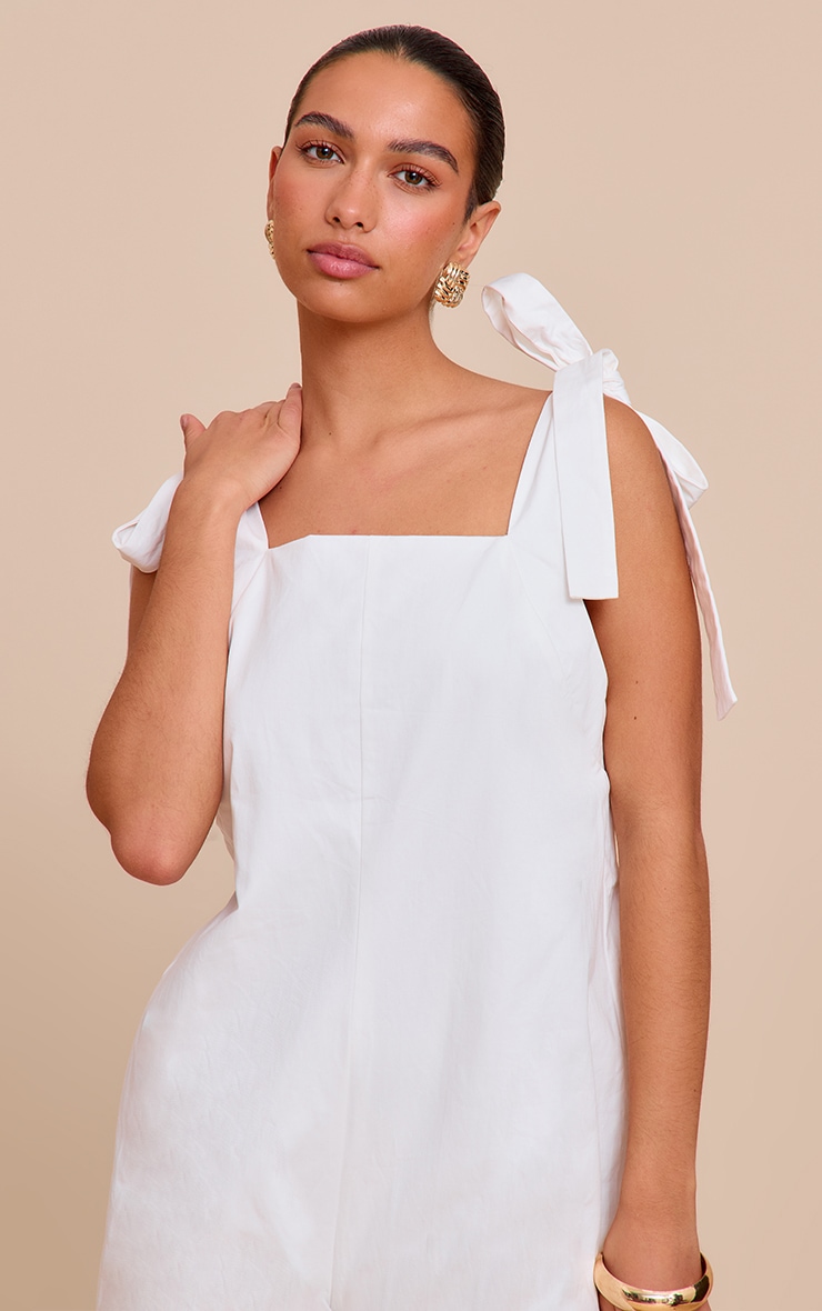 White Woven Tie Shoulder Detail Playsuit image 4