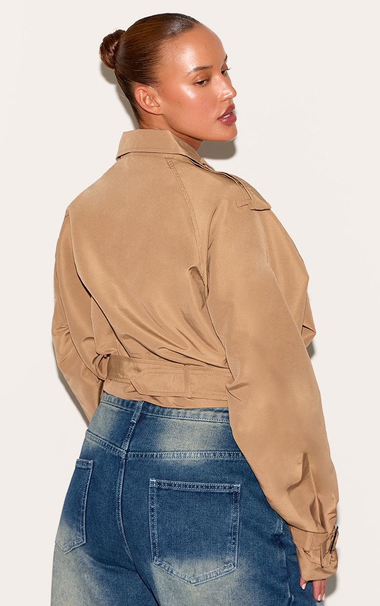 Plus Taupe Belted Cropped Trench Coat | Plus Size