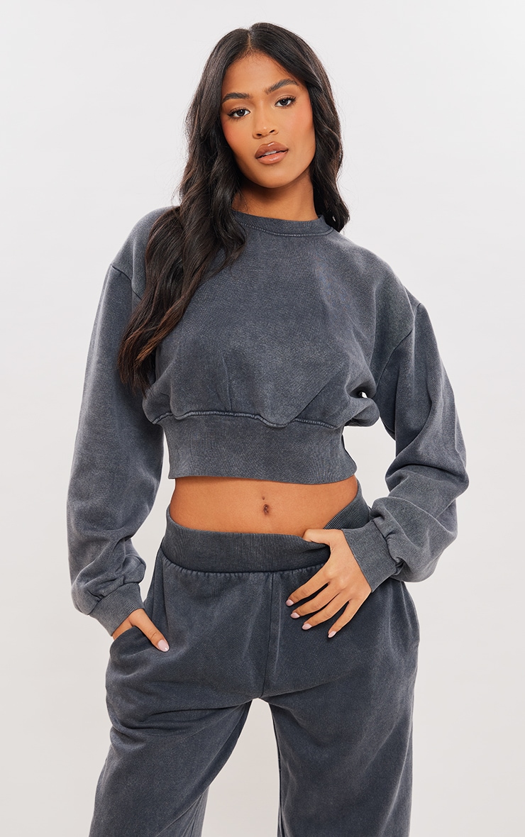 Tall Washed Charcoal Cropped Oversized Sweatshirt | Tall Tall Washed Charcoal Cropped Oversized Sweatshirt | Tall