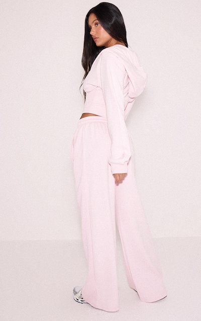 Pink Embroidered Interlock Rib Wide Leg Joggers | Athleisure | PLT