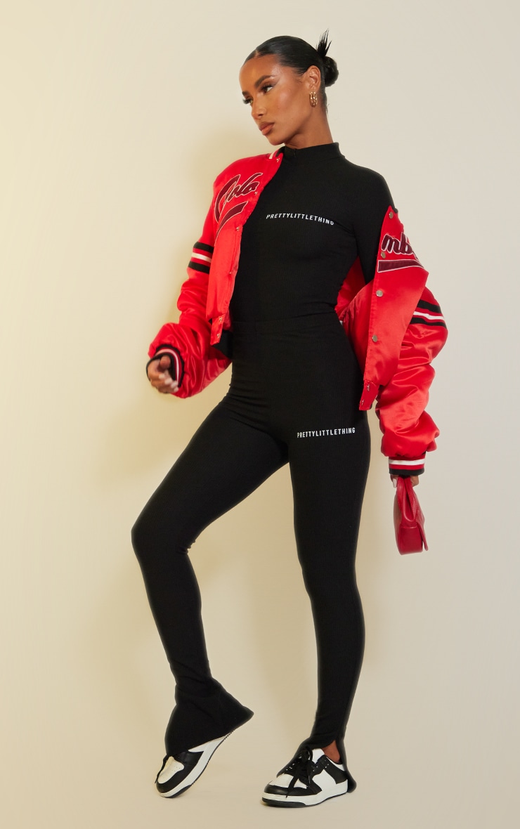 PRETTYLITTLETHING Legging côtelé noir effet froncé à ourlets fendus image 1