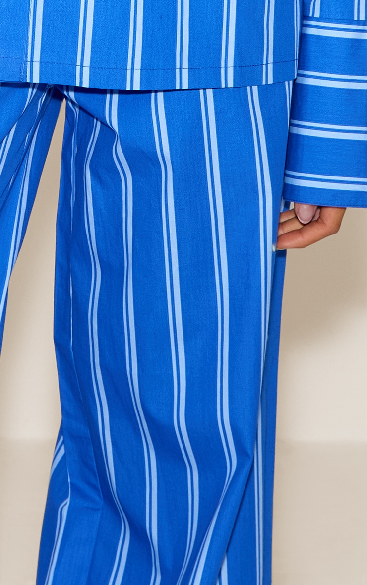 Blue Striped Cotton Poplin Wide Leg Pants image 4