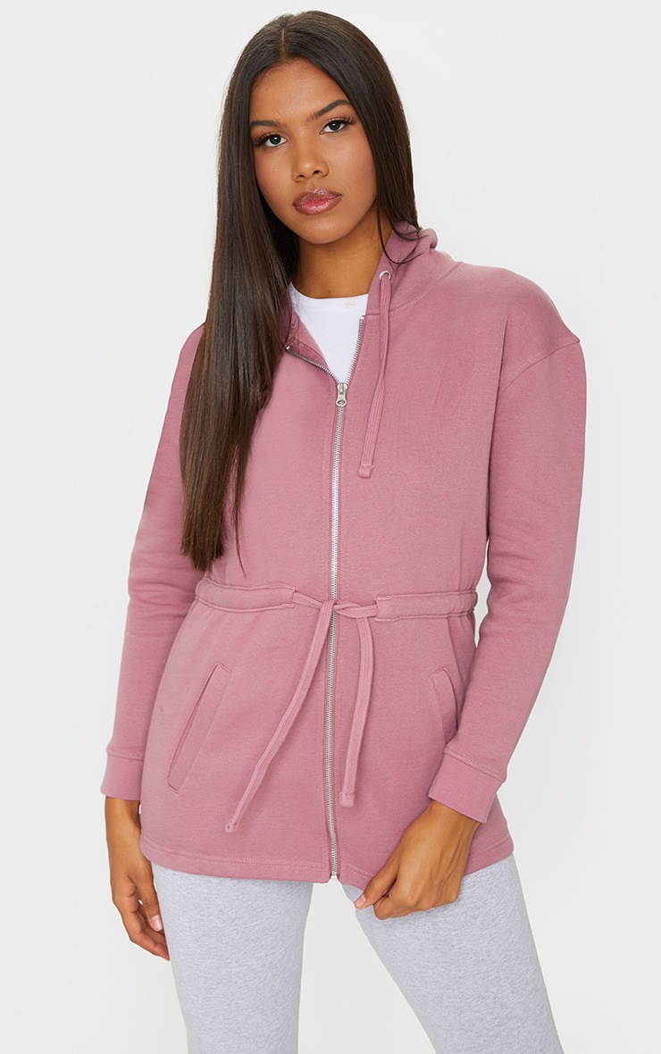 Dusty Pink Drawstring Waist Tie Hoodie