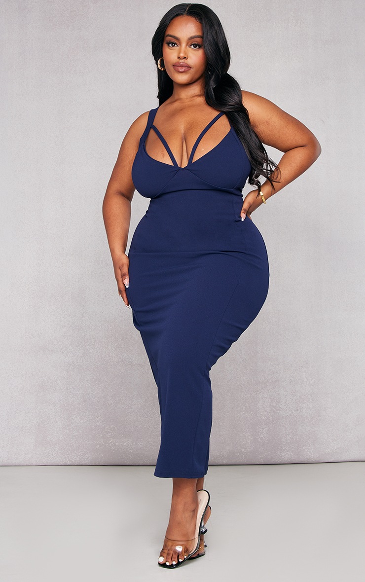 Plus Navy Strap Detail Midi Dress