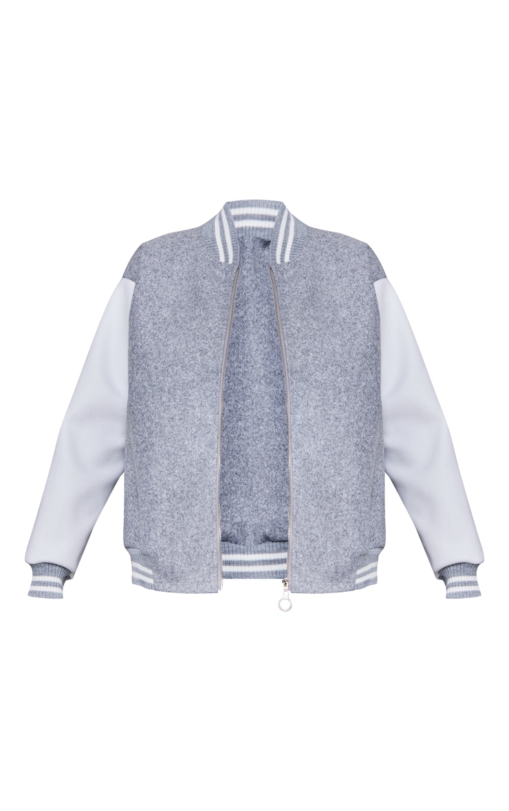 Grey Wool Look Oversized Bomber Jacket image 5