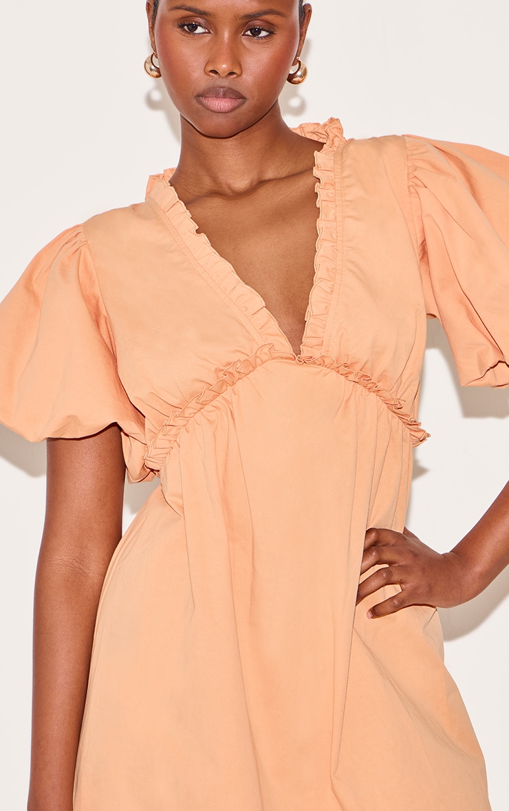 Orange Cotton Gathered A-line Dress image 4