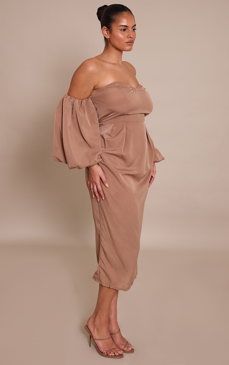 Plus Mushroom Bandeau Puff Sleeve Midi Dress image 3